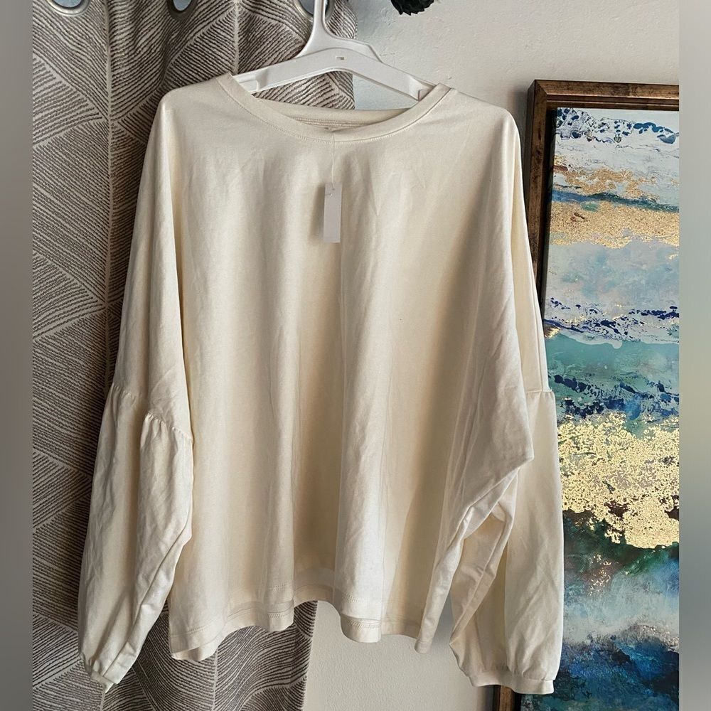 Madewell Cropped Top Womens XXL  Cream Relaxed Long Sleeve Pullover NWT